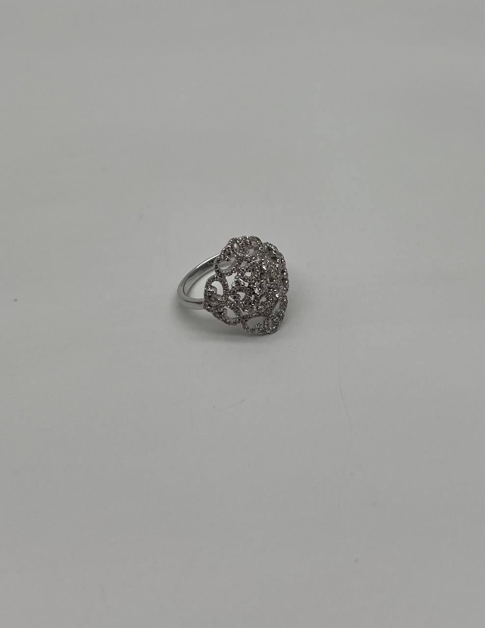 Diamond Pave Halo Set Symbol Motif Art Deco 14K White Gold Statement Ring For Sale 3