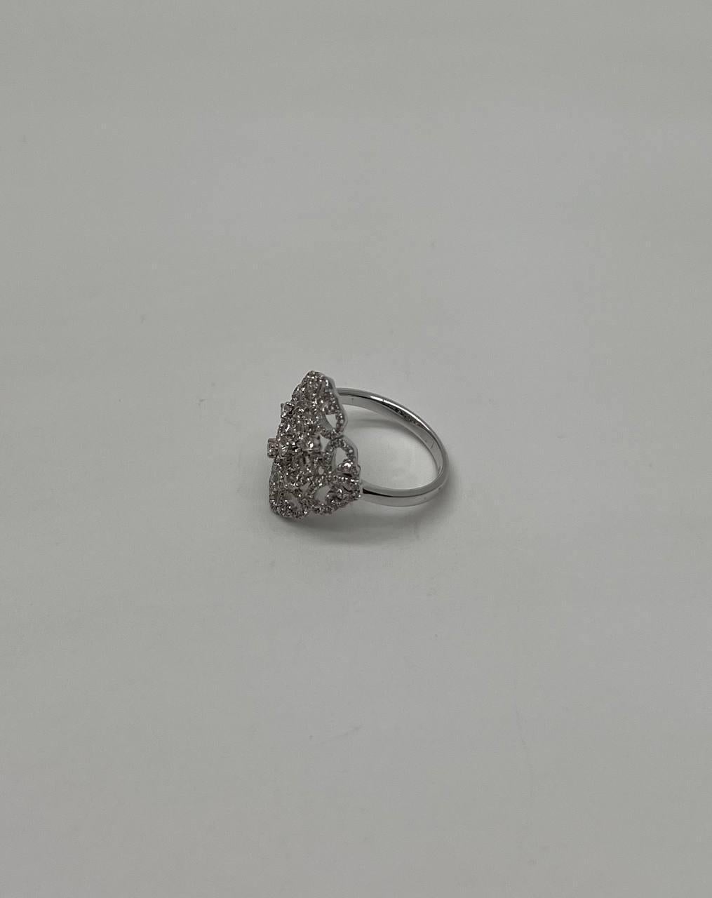 Diamond Pave Halo Set Symbol Motif Art Deco 14K White Gold Statement Ring For Sale 4