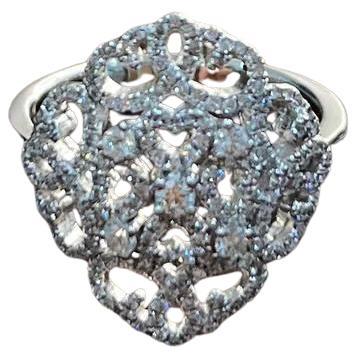 Diamond Pave Halo Set Symbol Motif Art Deco 14K White Gold Statement Ring