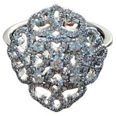 Diamond Pave Halo Set Symbol Motif Art Deco 14K White Gold Statement Ring