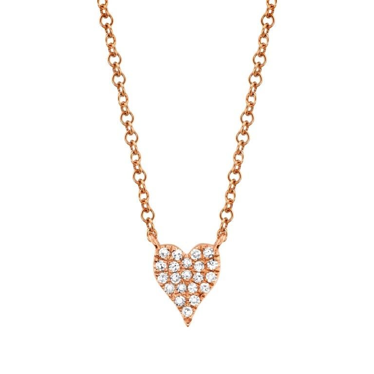 Round Cut Diamond Pave Heart Pendant Necklace - Mini For Sale
