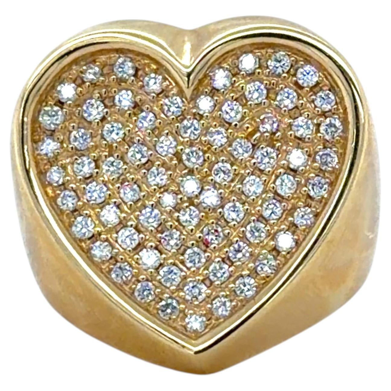 Diamond Pave Heart Ring 18K Yellow Gold