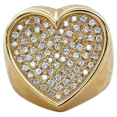 Anello a forma di cuore con pavé di diamanti in oro giallo 18 carati
