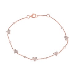 Bracelet station empilable pour femme 1/3 TDW 14 carats en forme de cœur pavé de diamants