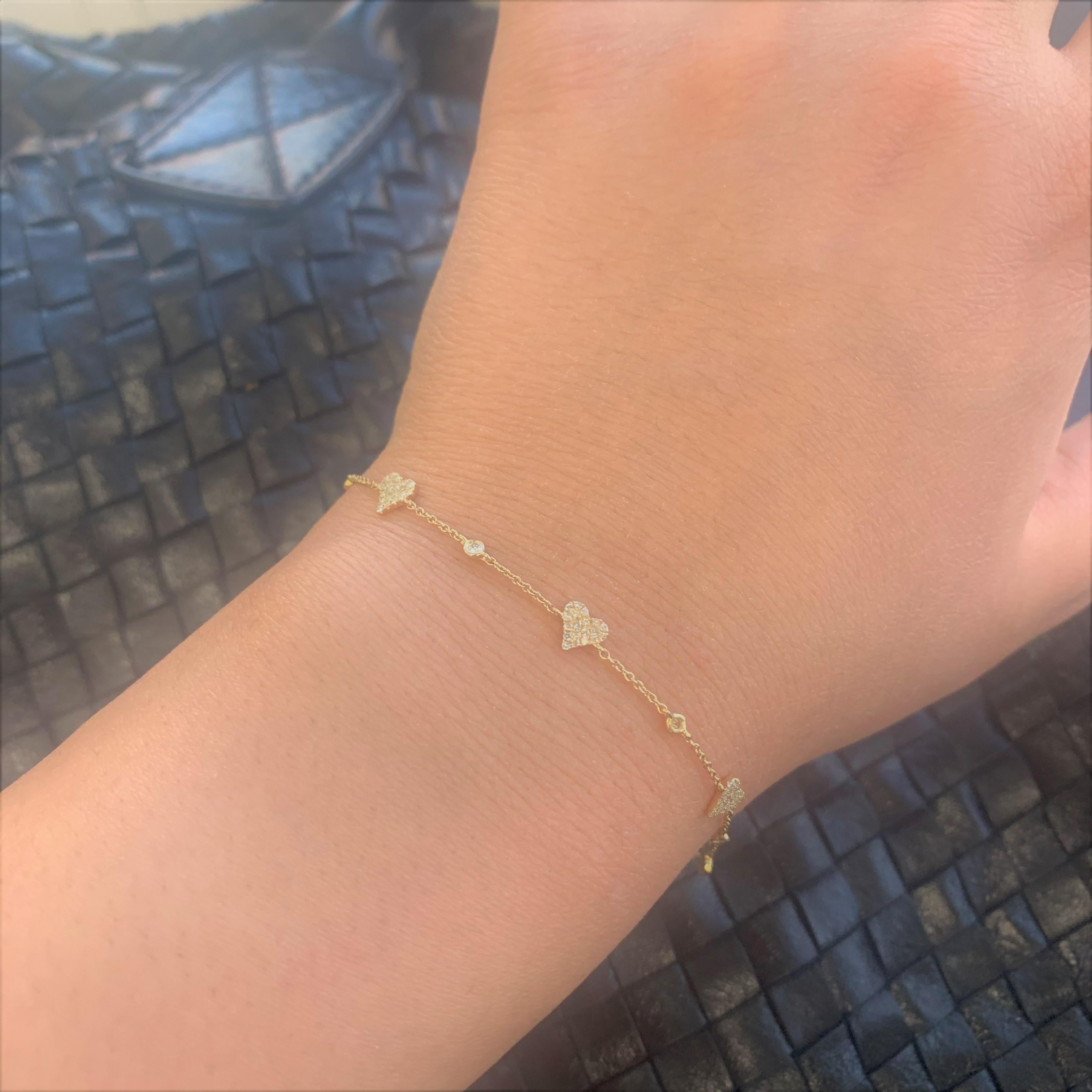 Pulsera de diamantes Pave Heart Station para ella 1/3 TDW 14k, pulsera apilable para mujer en venta 2