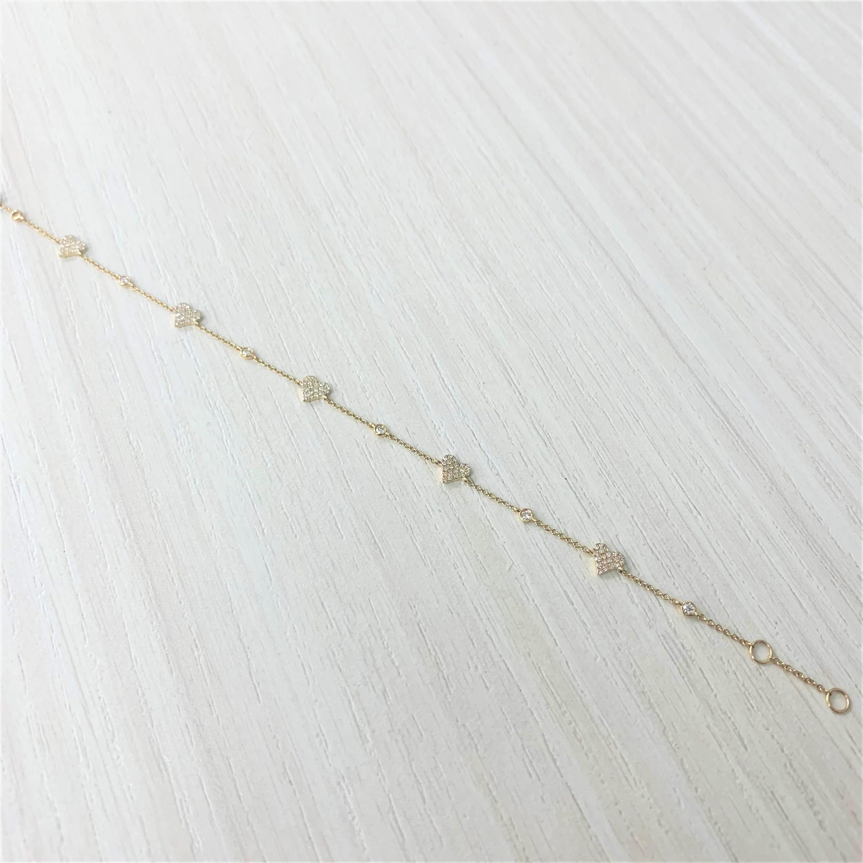 Pulsera de diamantes Pave Heart Station para ella 1/3 TDW 14k, pulsera apilable para mujer en venta 3