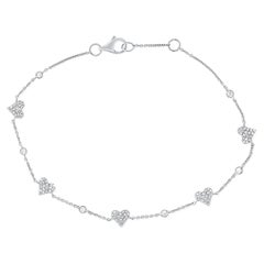 Diamond Pave Heart Station Bracelet for Her 1/3 TDW 14k, Women's Stackable Brac