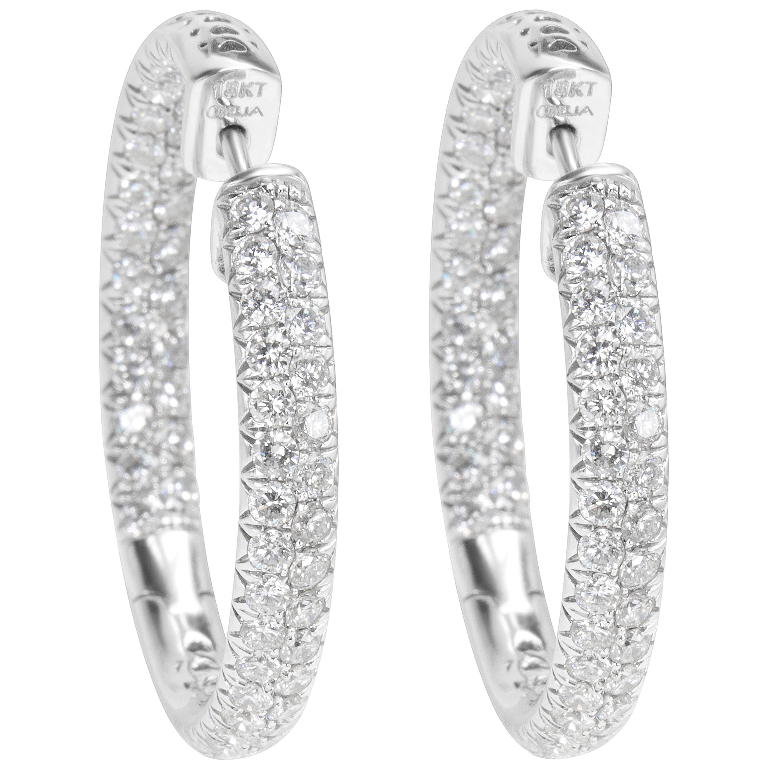 Diamond Pave Hoop Earrings in 18 Karat White Gold 5.00 Carat