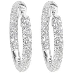 Diamond Pave Hoop Earrings in 18 Karat White Gold 5.00 Carat