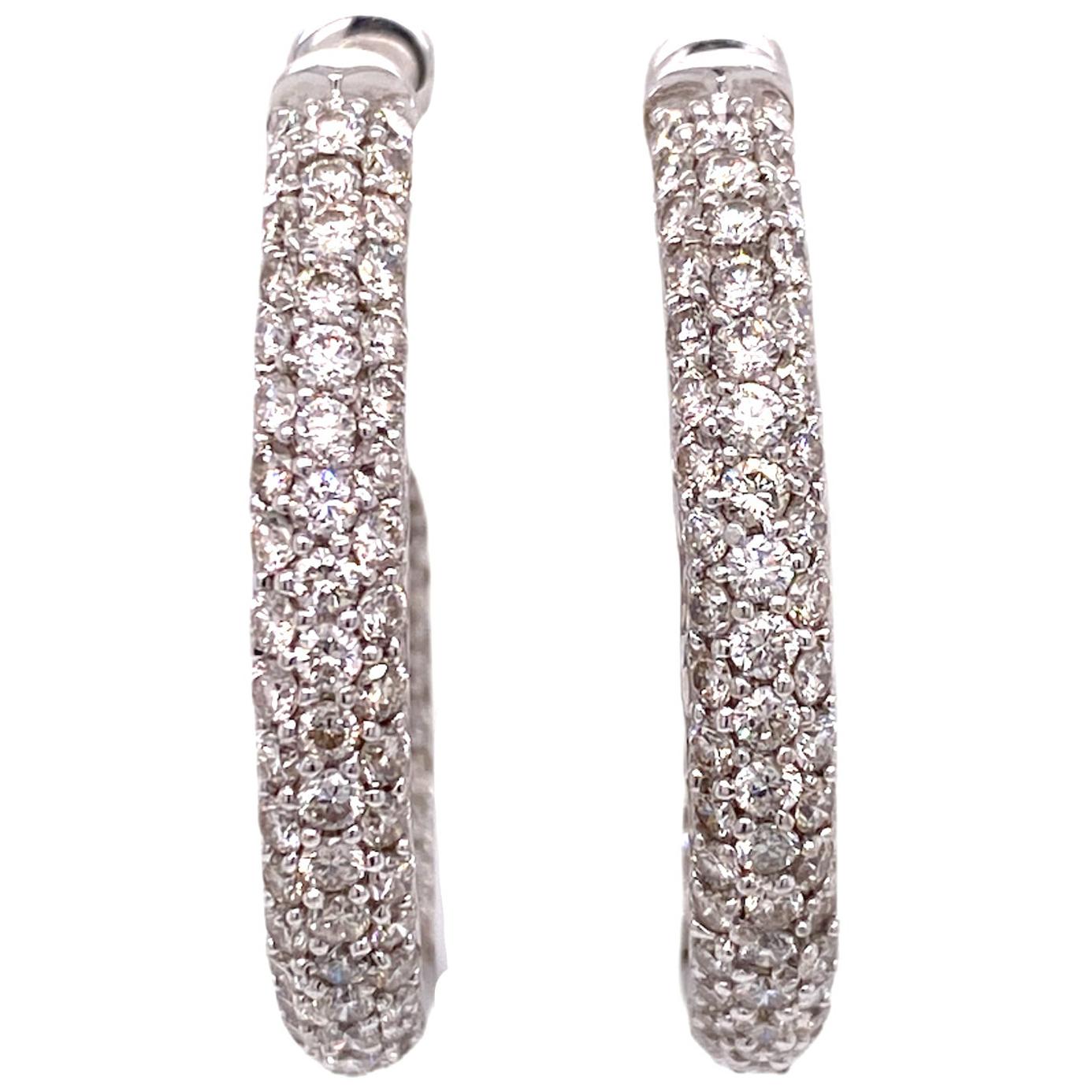 5.00 CTW Diamond Pave Hoop In and Out 18 Karat White Gold Earrings
