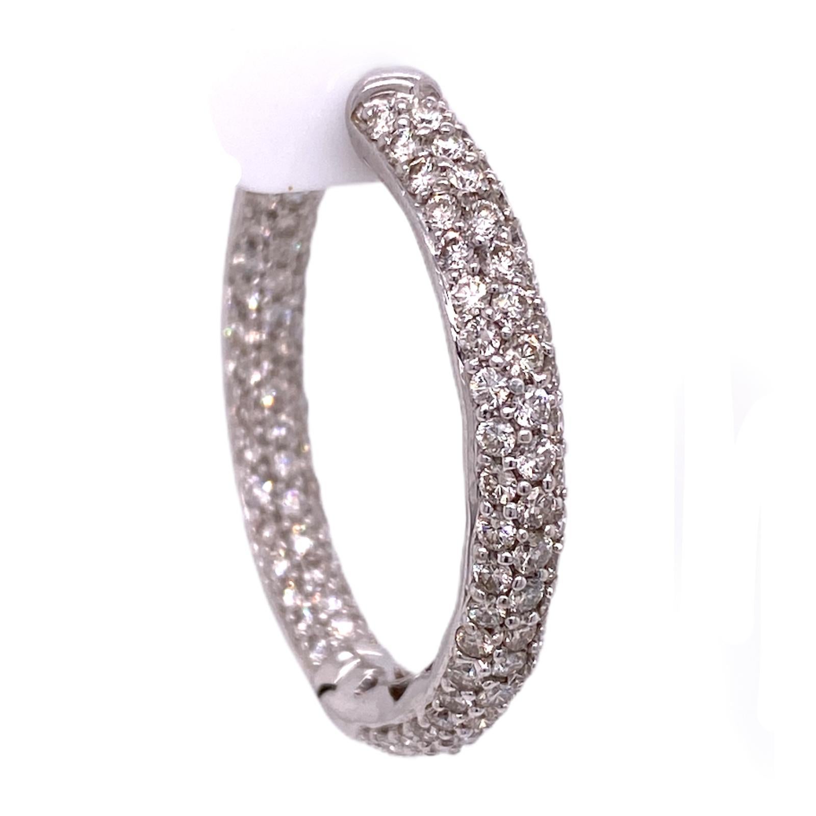 Modern 5.00 CTW Diamond Pave Hoop In and Out 18 Karat White Gold Earrings