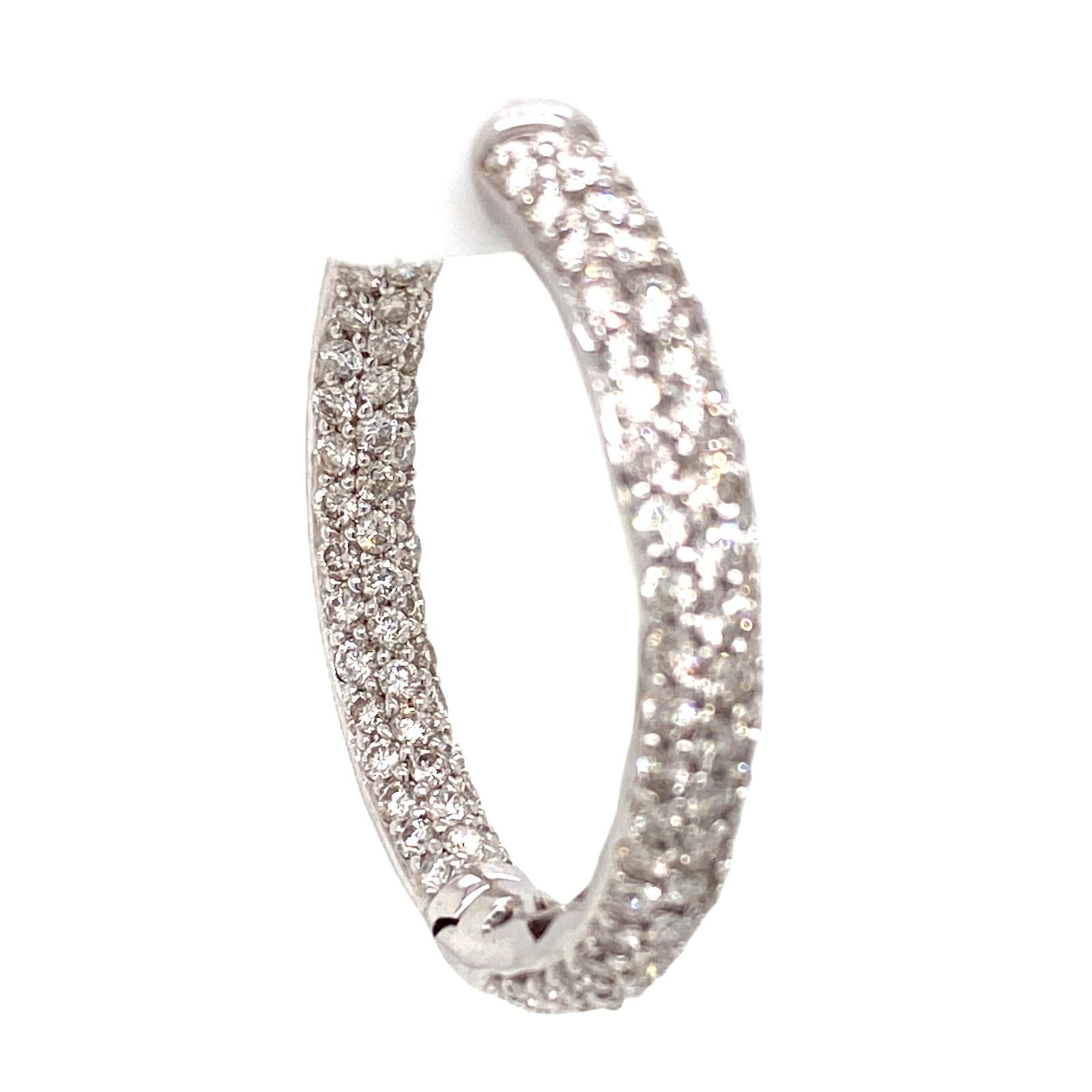 Round Cut 5.00 CTW Diamond Pave Hoop In and Out 18 Karat White Gold Earrings