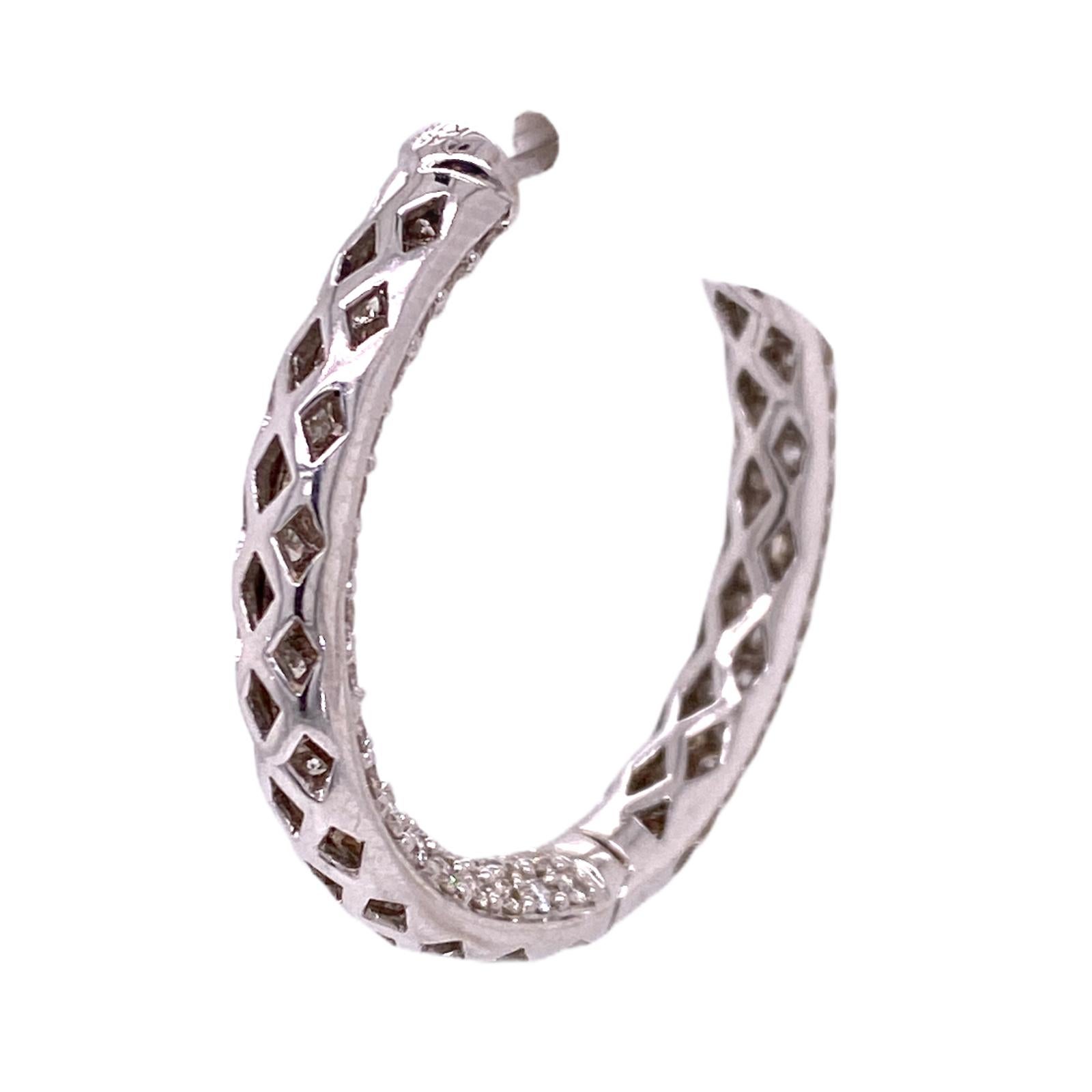 5.00 CTW Diamond Pave Hoop In and Out 18 Karat White Gold Earrings In Excellent Condition In Boca Raton, FL