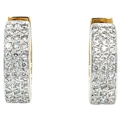 Diamond pave hoops huggies clip earrings 18k yellow and white gold