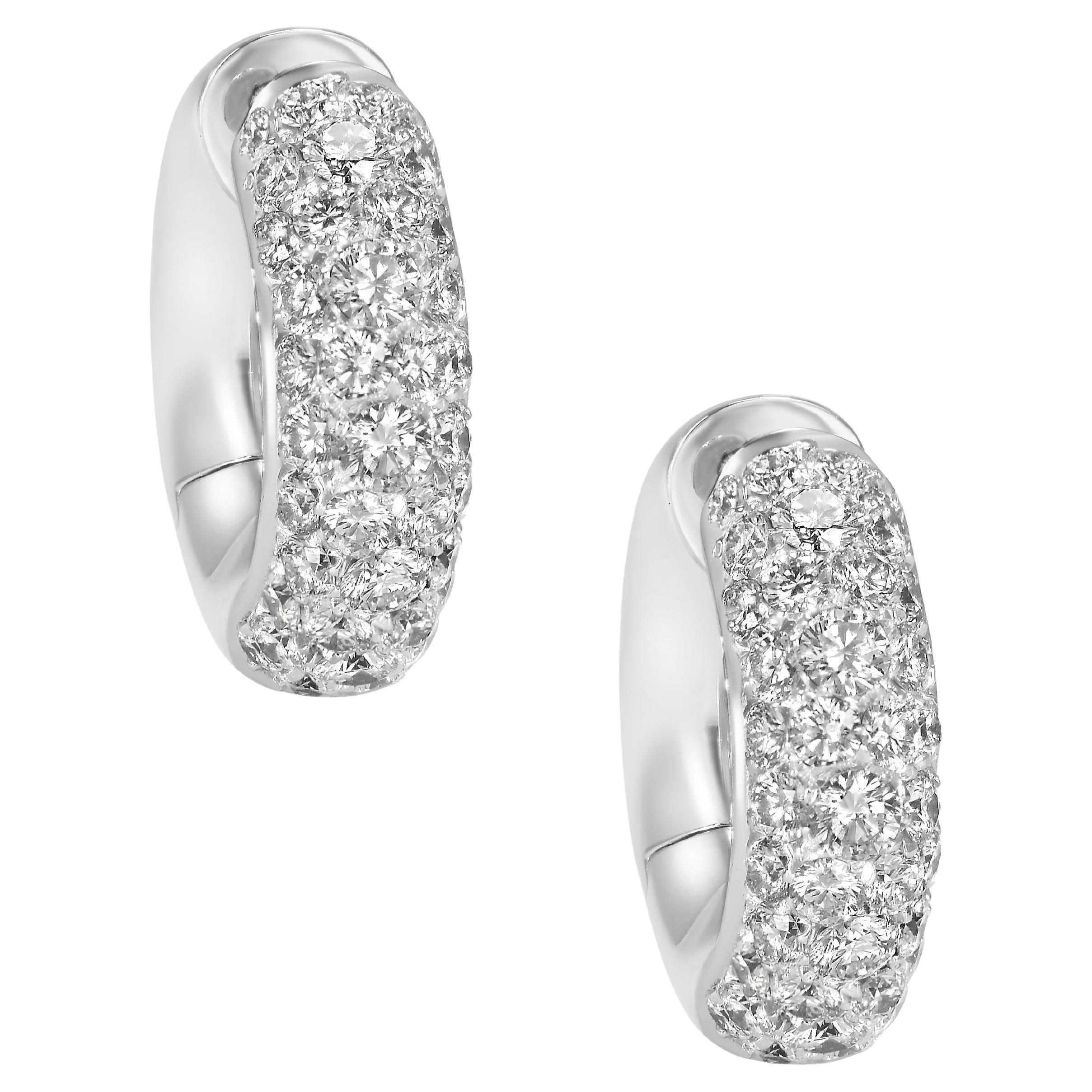 Diamond Pave Huggie Hoop Earrings in 18 Karat White Gold