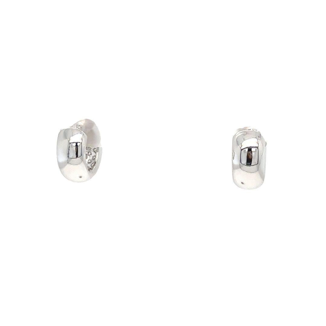 Round Cut Diamond Pave Huggie Hoop Earrings in White Gold For Sale
