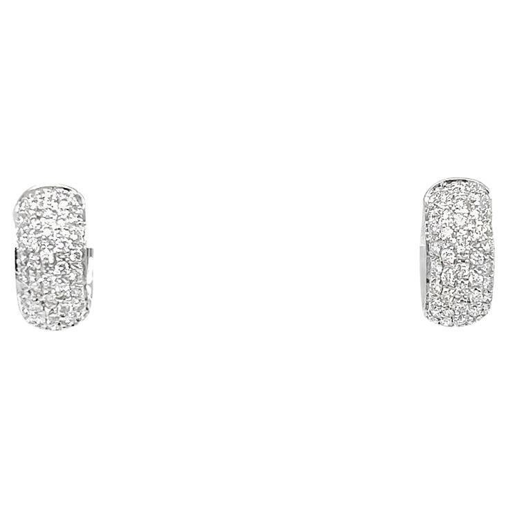 Diamond Pave Huggie Hoop Earrings in White Gold