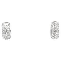 Diamond Pave Huggie Hoop Earrings in White Gold