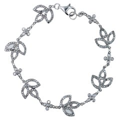 Graff Style Diamond Pave Leaf Leaves Nature 18 Karat White Gold Chain Bracelet