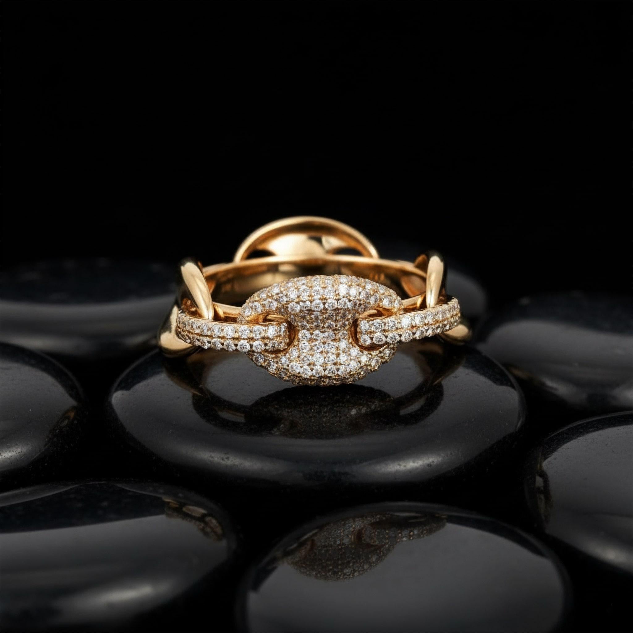 in vendita:  Anello a catena con pavé di diamanti in oro giallo 14K (o 18k su richiesta) 3