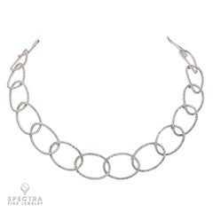 18kt White Gold Diamond Pave Link Collar Necklace, 33-35ct