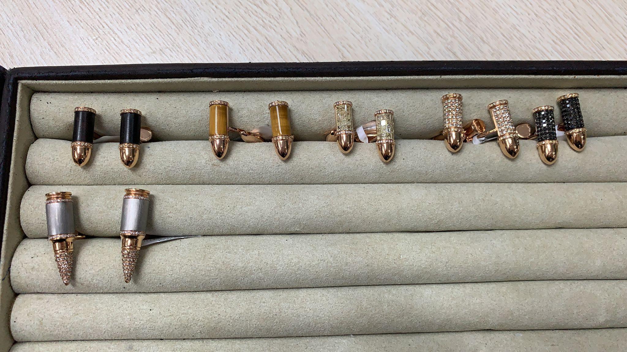 Modern Diamond Pave Luxury Rocket Bullet 18 Karat Solid Gold Statement Unique Cufflinks For Sale