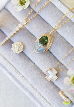 Diamant Pave Perlmutt Erbstück Halskette