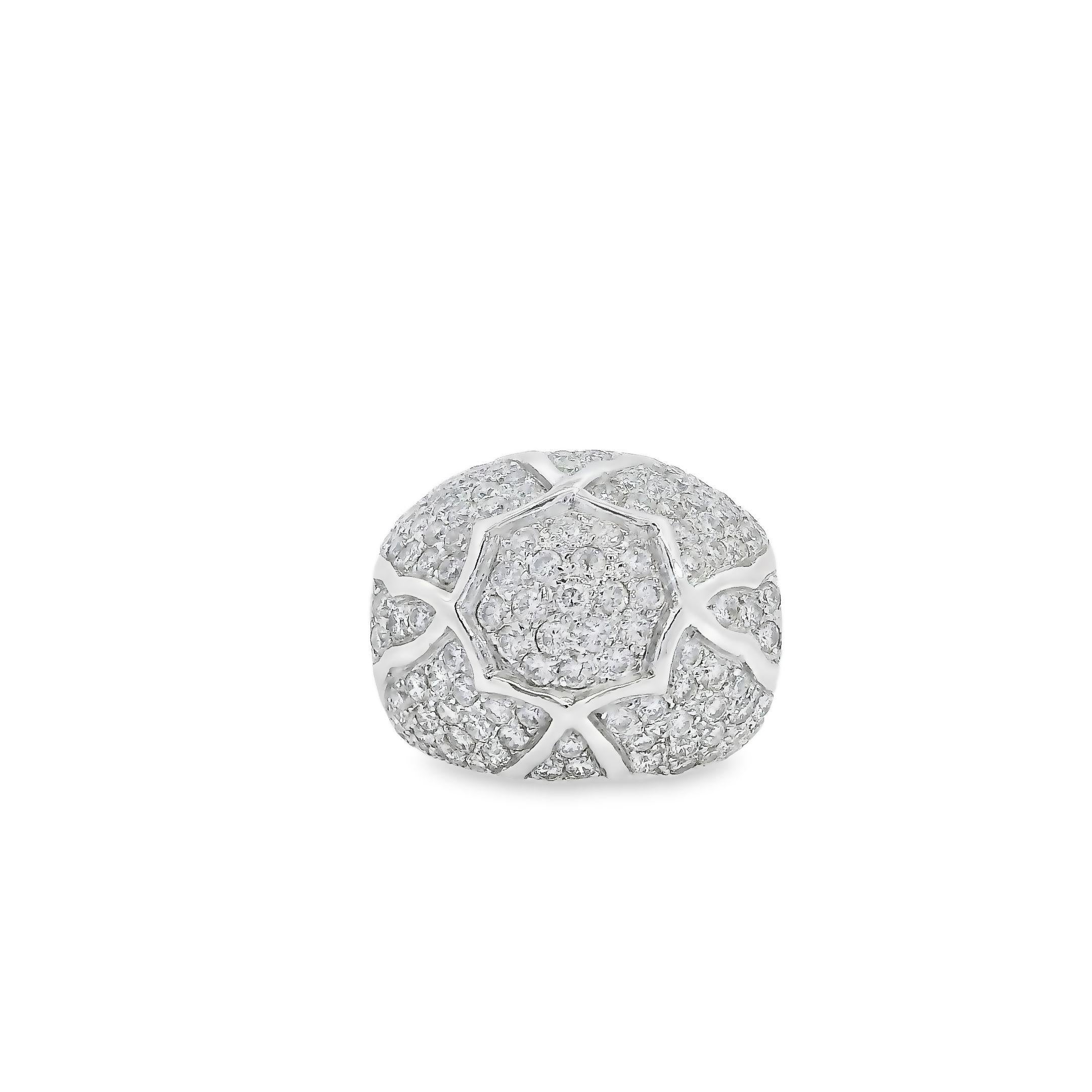 Diamond Pavé Motif 18K White Gold Ring Wide Band