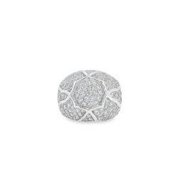Diamond Pavé Motif 18K White Gold Ring Wide Band