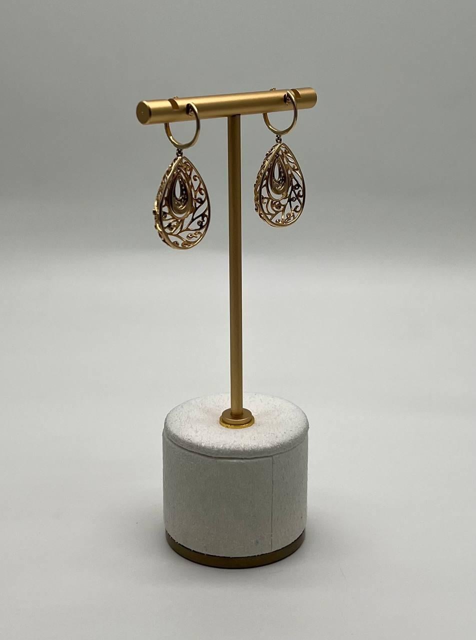 Women's Diamond Pave Natural Floral Inspired Motifs Lattice Branches 14K Gold Earrings For Sale