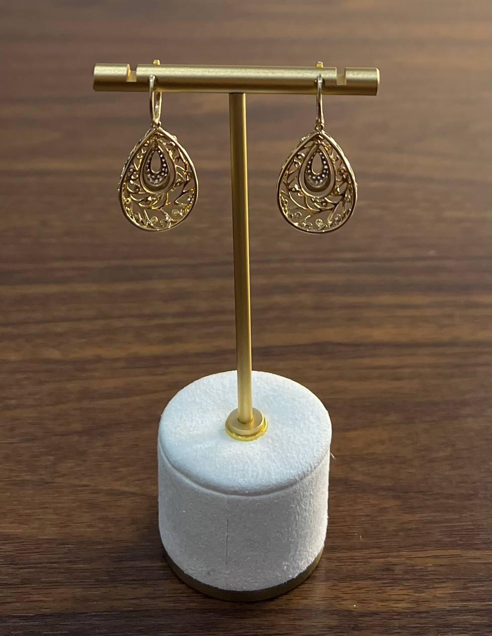 Diamond Pave Natural Floral Inspired Motifs Lattice Branches 14K Gold Earrings For Sale 1