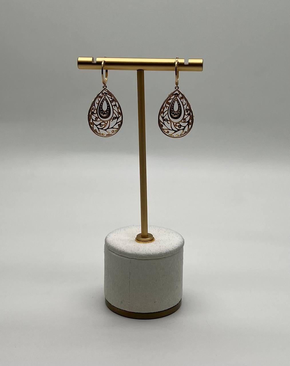 Diamond Pave Natural Floral Inspired Motifs Lattice Branches 14K Gold Earrings For Sale 3