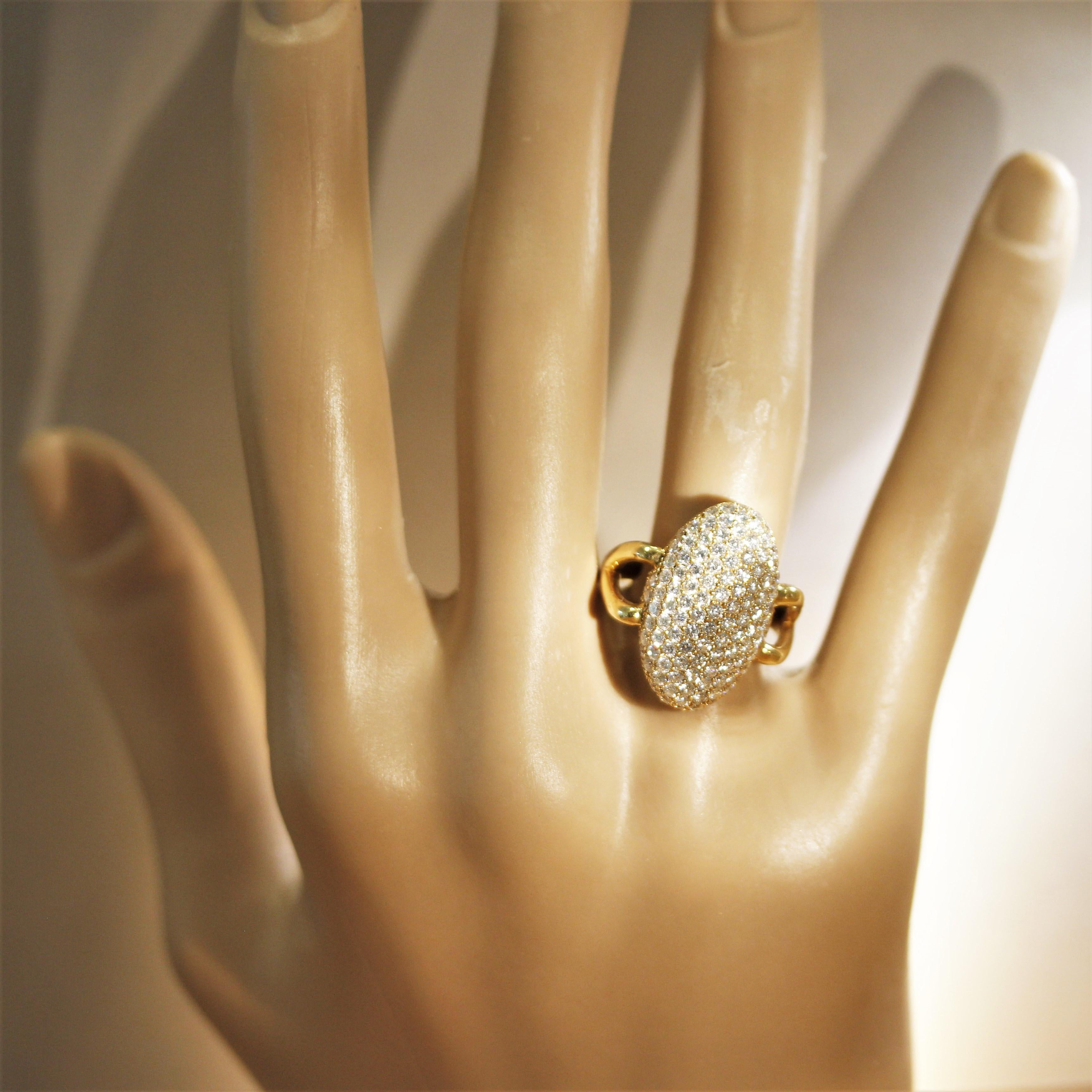 Diamond Pave Navette-Style Gold Ring For Sale 1