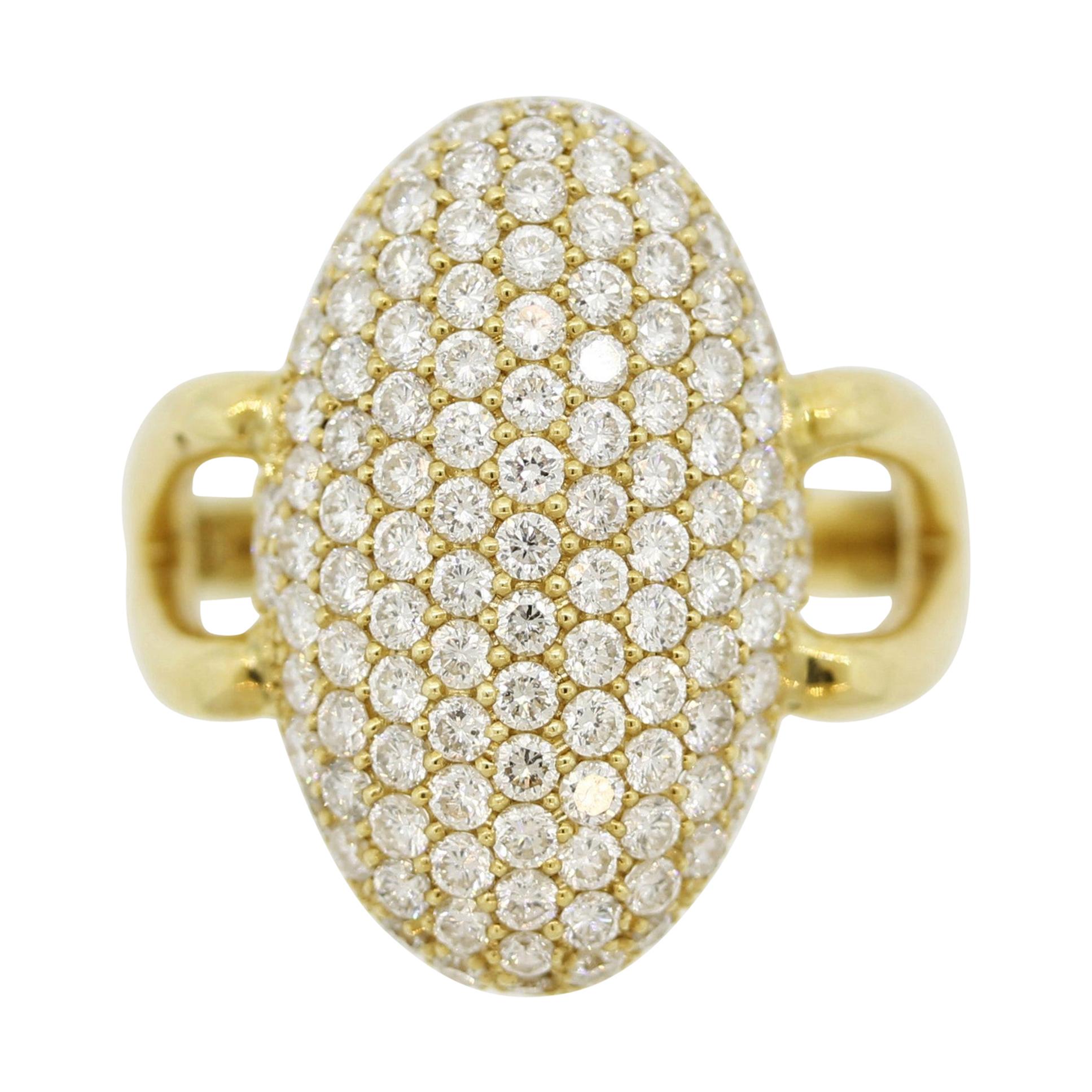 Diamond Pave Navette-Style Gold Ring For Sale