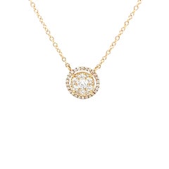 Diamond Pave Necklace with Floating Halo in 18k Yellow Gold, .42 Carats Total