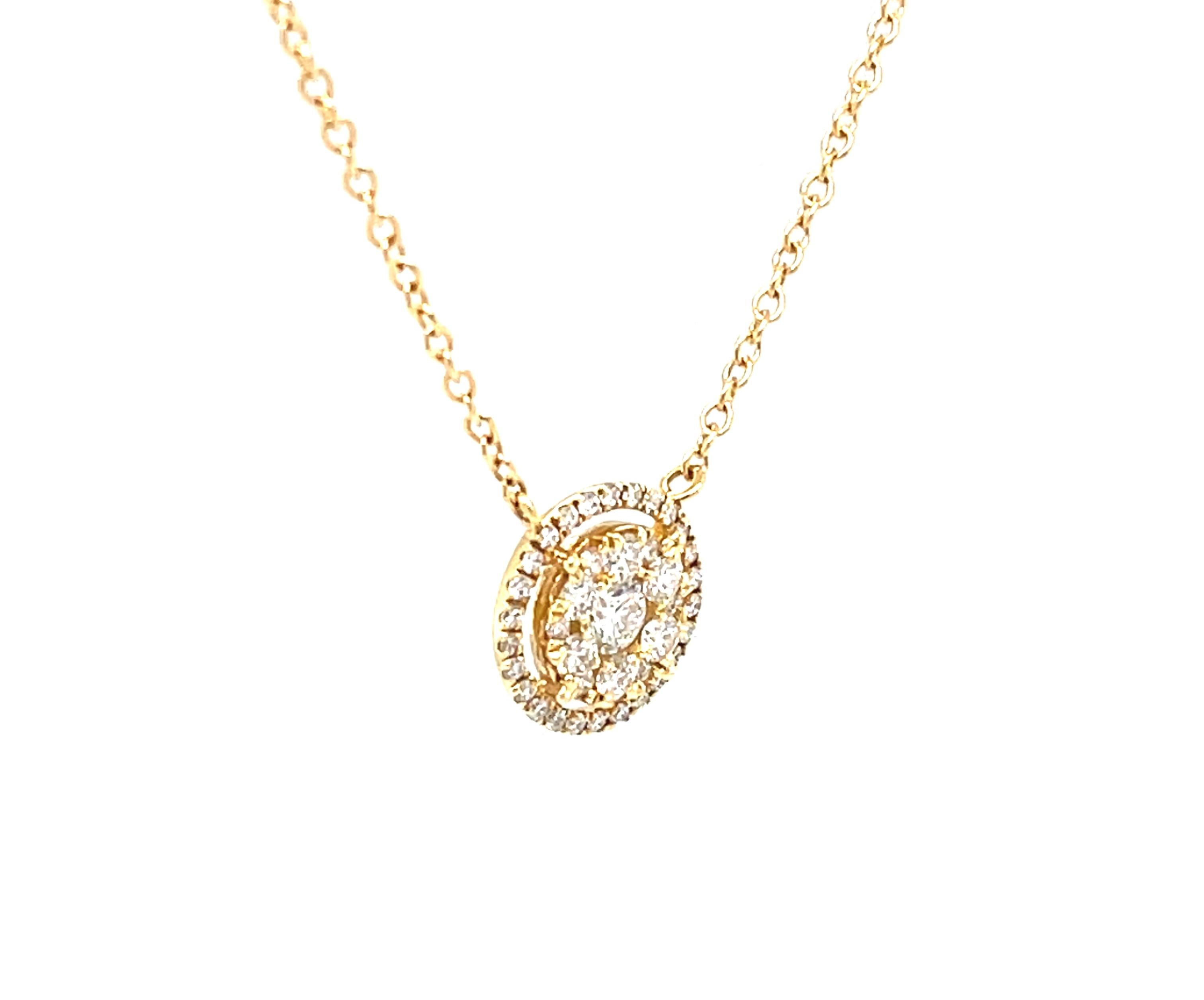 Artisan Collier en or jaune 18k avec pavé de diamants et halo flottant, 0,42 carats au total en vente