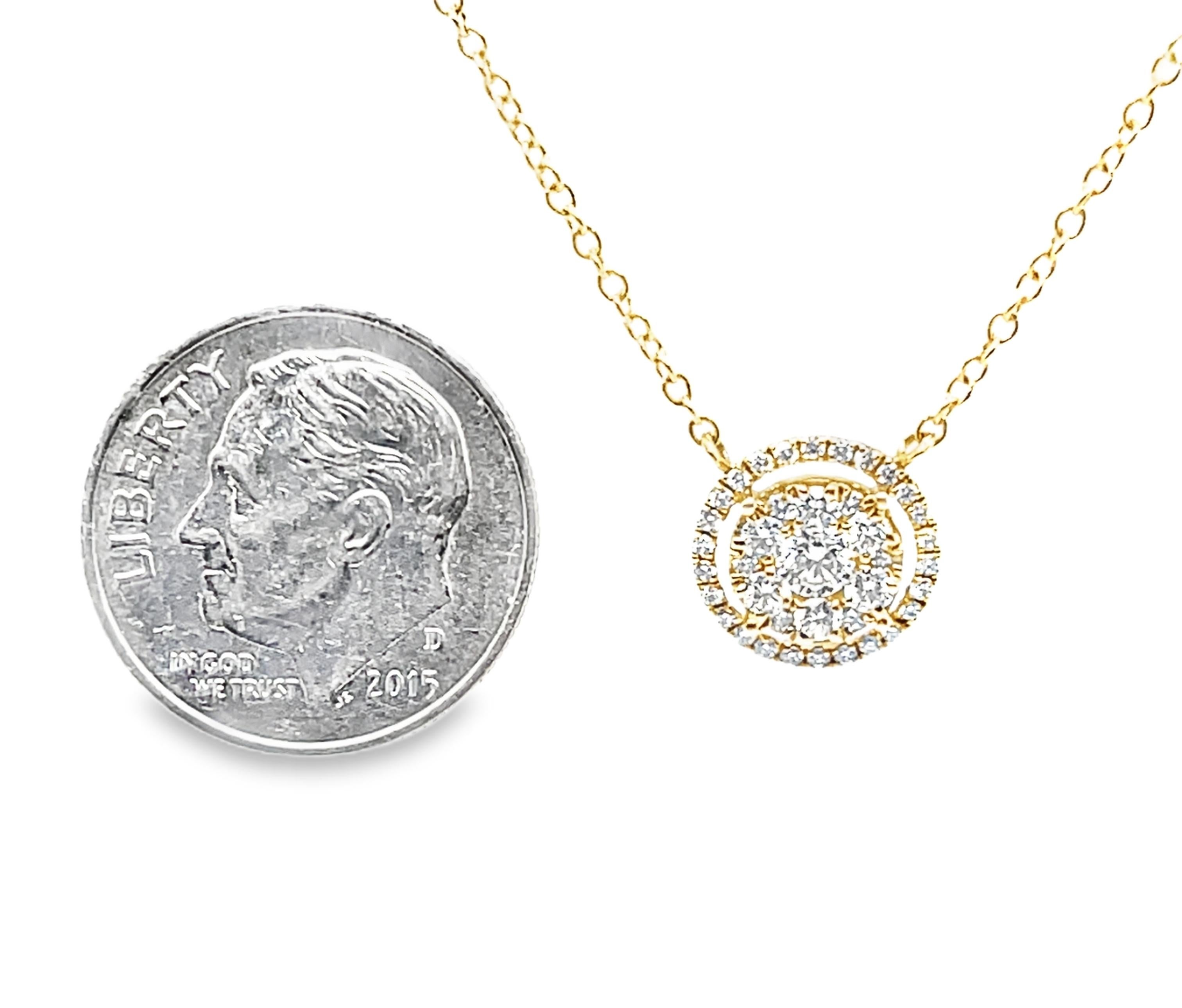 Collier en or jaune 18k avec pavé de diamants et halo flottant, 0,42 carats au total Neuf - En vente à Los Angeles, CA