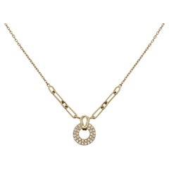 Diamond Pave Open Circle Pendant 14K Gold Paperclip Chain Necklace