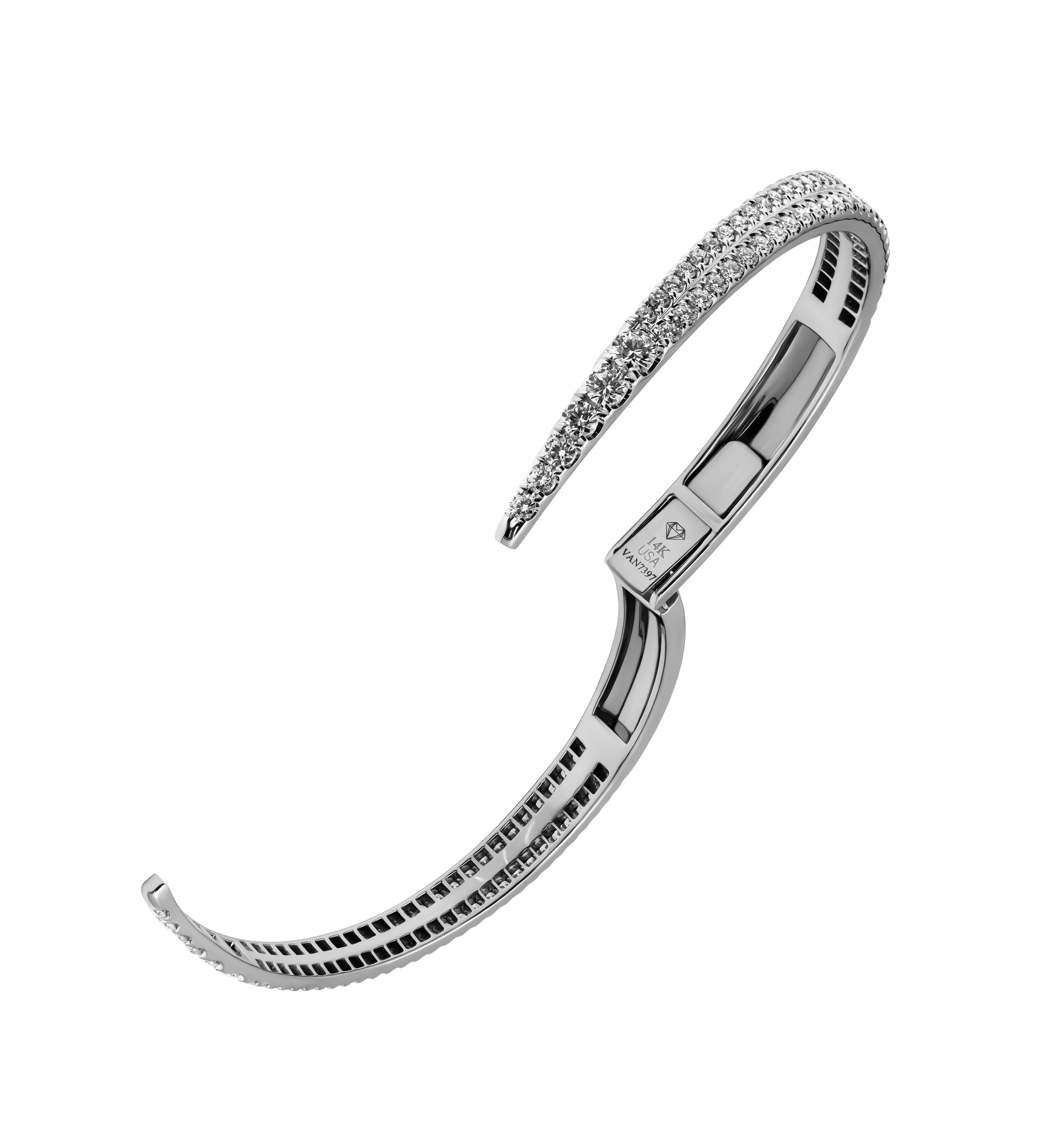 Modern Diamond Pave Overlap Bangle Bracelet For Sale