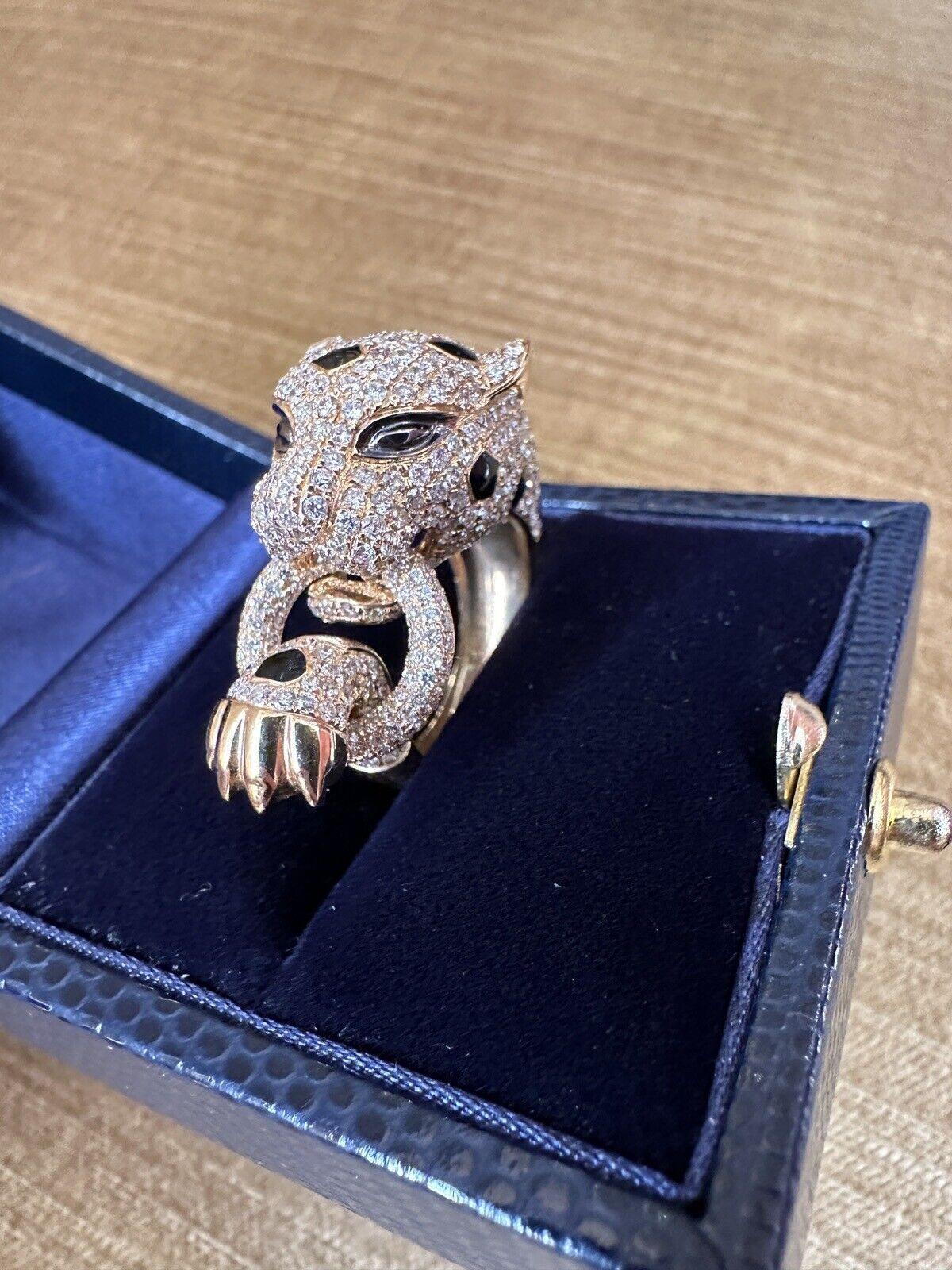 Diamond Pavé Panther Ring 3.51 Carat Total Weight in 18k Yellow Gold In Excellent Condition For Sale In La Jolla, CA