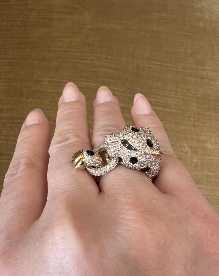 Diamond Pavé Panther Ring 3.51 Carat Total Weight in 18k Yellow Gold For Sale 2