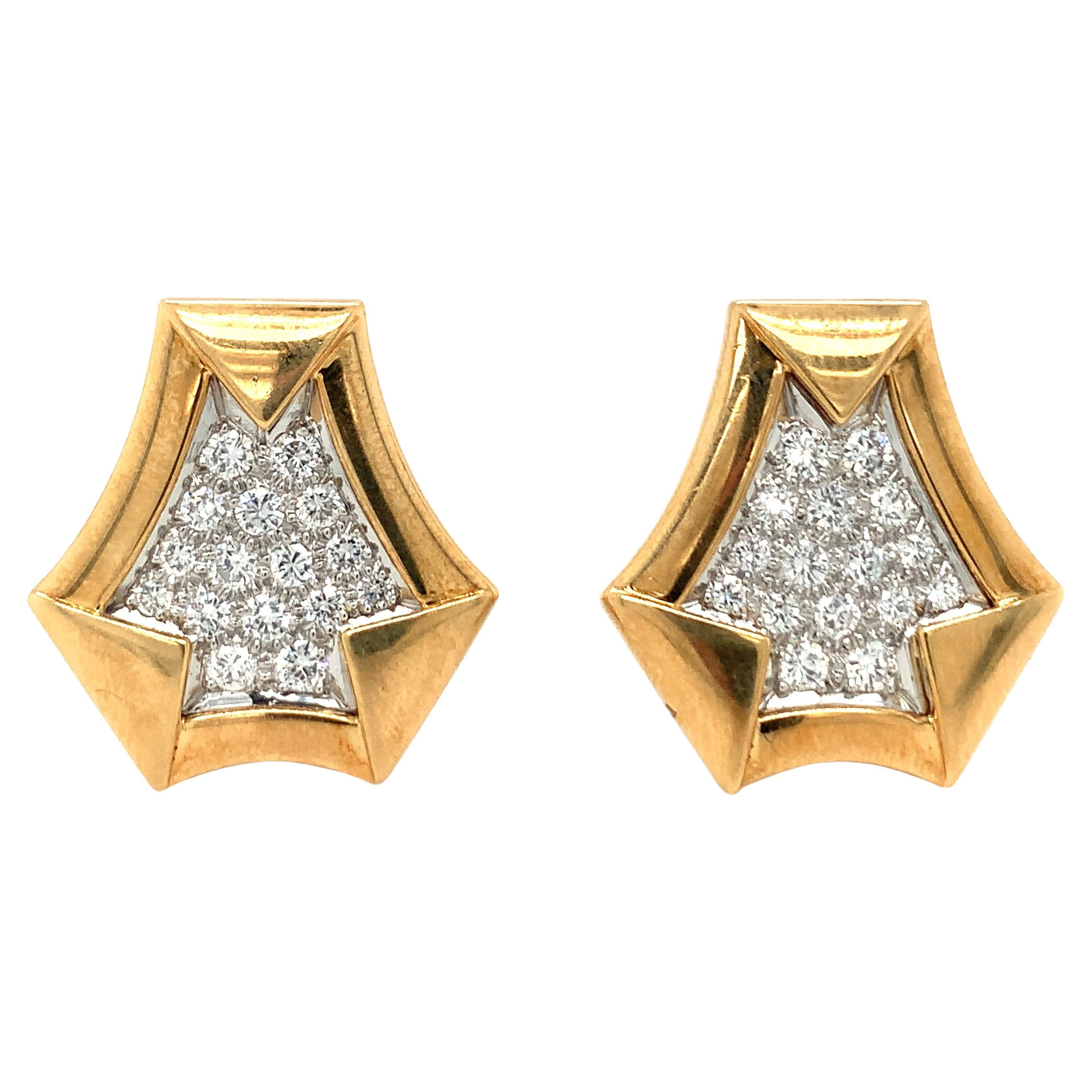 Diamond Pave Platinum and 18K Gold Earrings For Sale