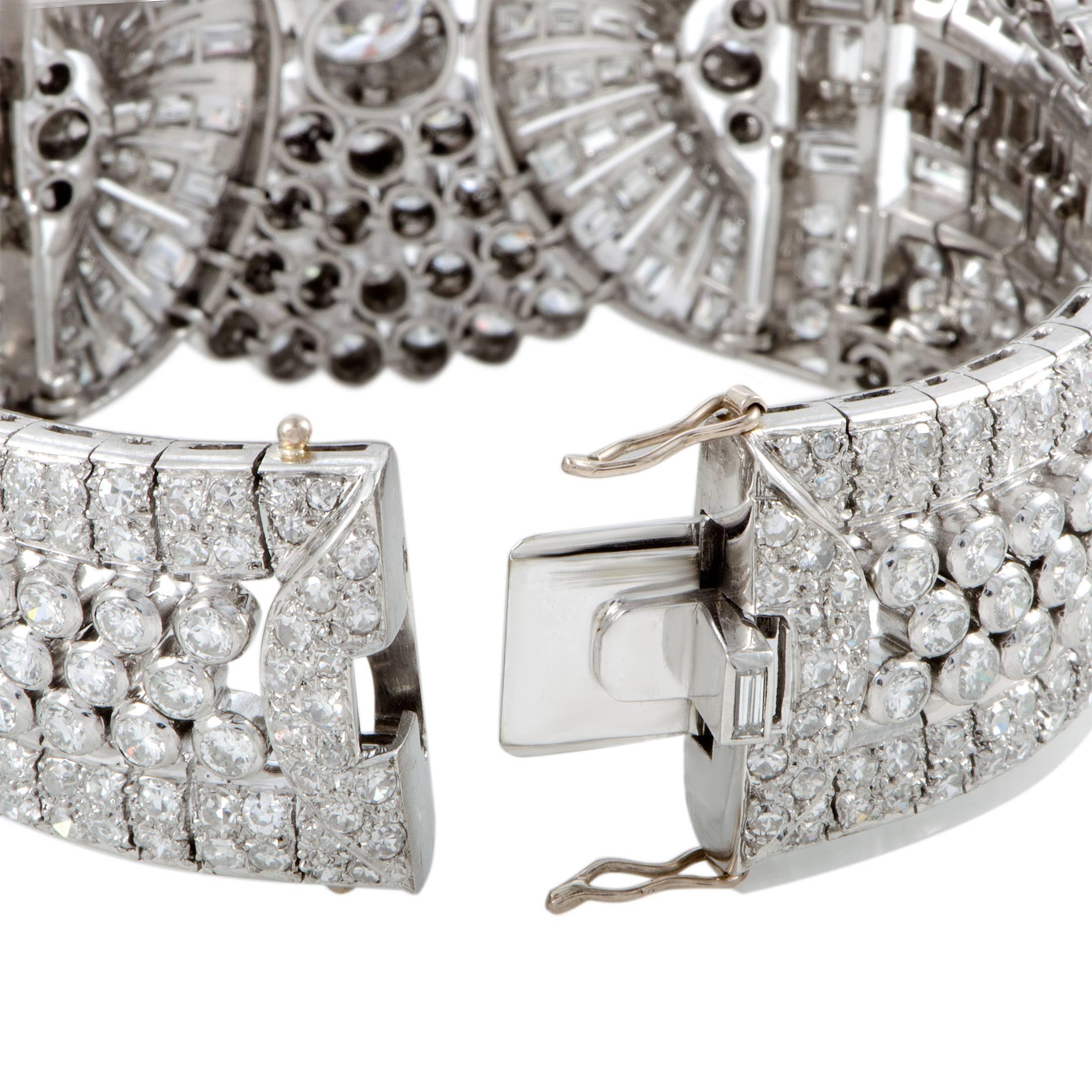 Diamond Pave Platinum Cuff Bracelet In Excellent Condition In Southampton, PA
