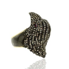 Designer Pave Diamond Raven Ring With Ruby In 14k Gold
