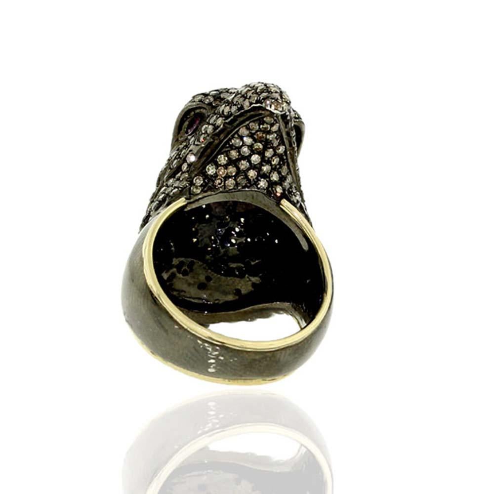 Designer Pave Diamant-Raven-Ring mit Rubin in 14k Gold (Moderne) im Angebot