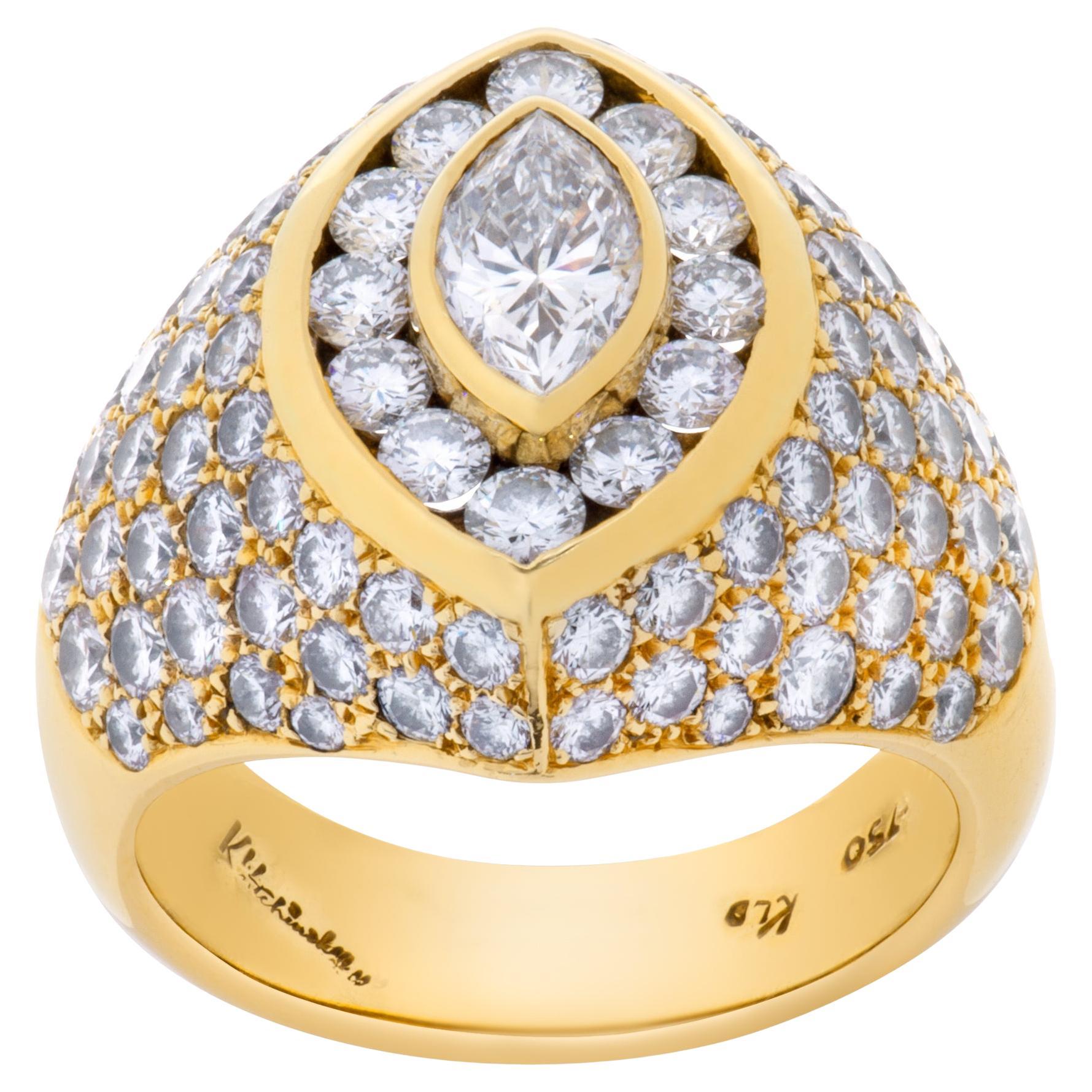 Diamond Pave Ring in 18K Yellow Gold, 4 Carats in Diamonds For Sale