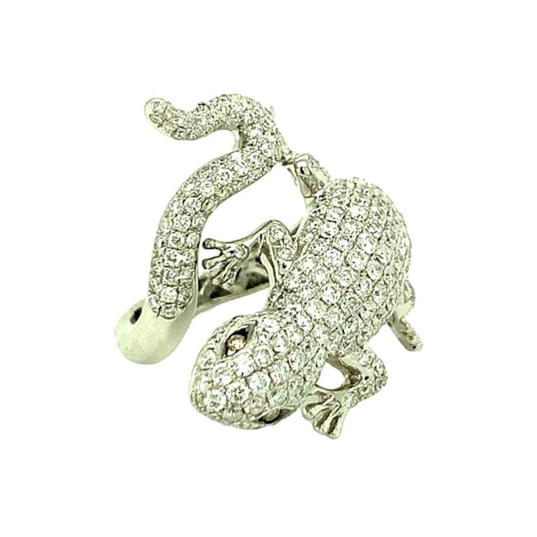 Bague Salamandre en or blanc 18 carats pavée de diamants, vers les années 1970