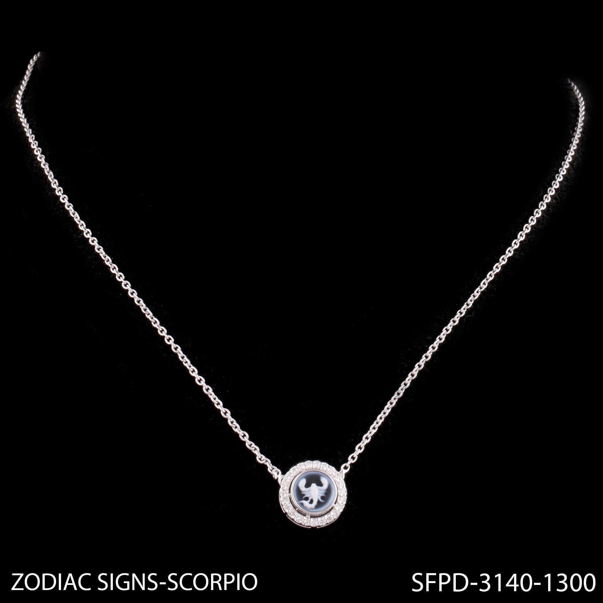Women's Diamond Pave Scorpion Zodiac Astrology Charm Fine Necklace 14 Karat White Gold For Sale
