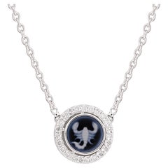 Diamond Pave Scorpion Zodiac Astrology Charm Fine Necklace 14 Karat White Gold