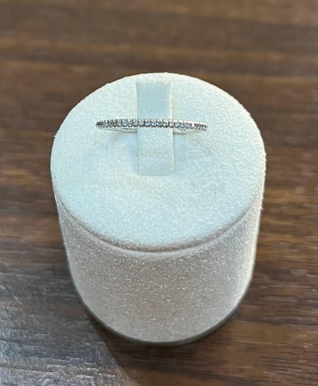 Diamond Pave Set 14K White Gold Dainty Thin Classic Band Ring For Sale 2